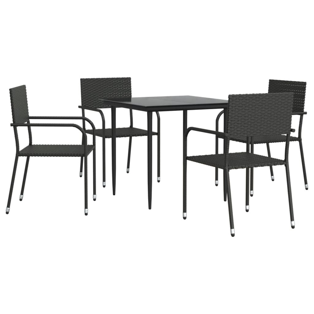 Set Mobilier De Grădină, 5 Piese, Negru, Poliratan Și Oțel