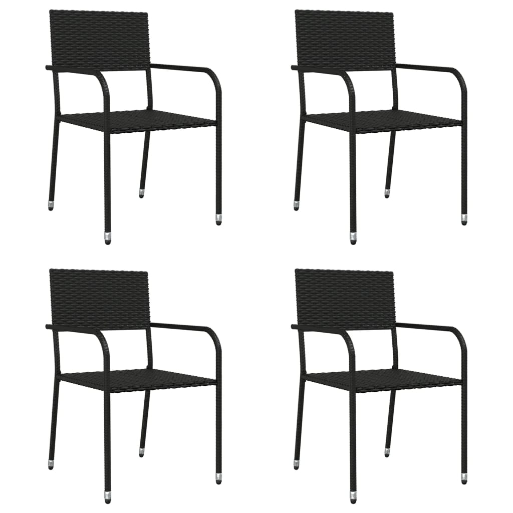Set Mobilier De Grădină, 5 Piese, Negru, Poliratan Și Oțel