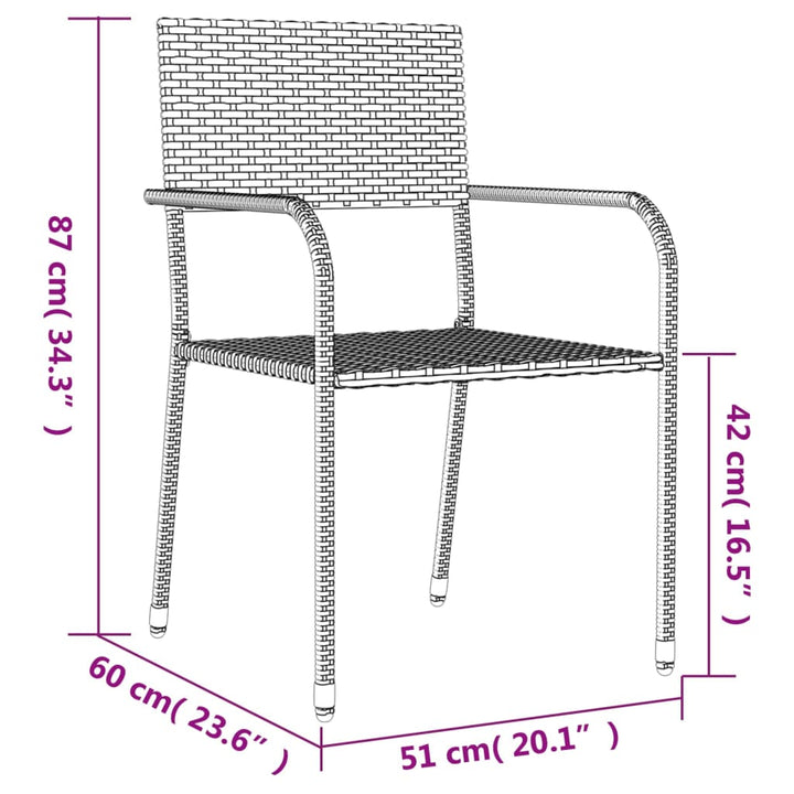 Set Mobilier De Grădină, 5 Piese, Negru, Poliratan Și Oțel