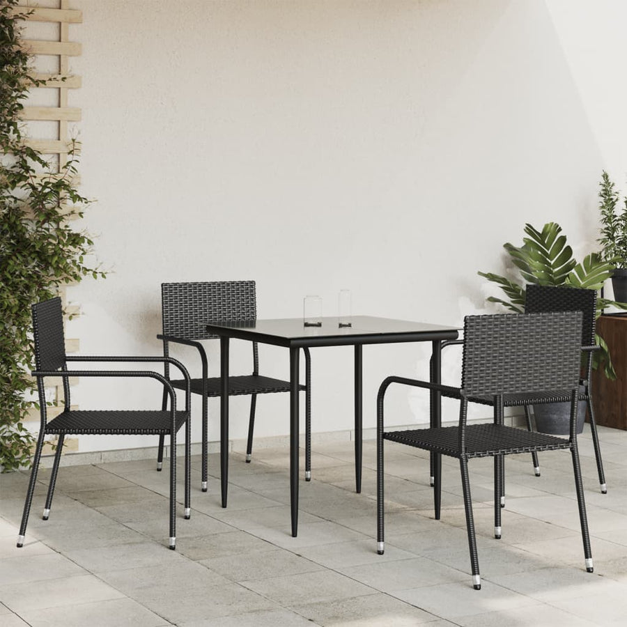 Set Mobilier De Grădină, 5 Piese, Negru, Poliratan Și Oțel