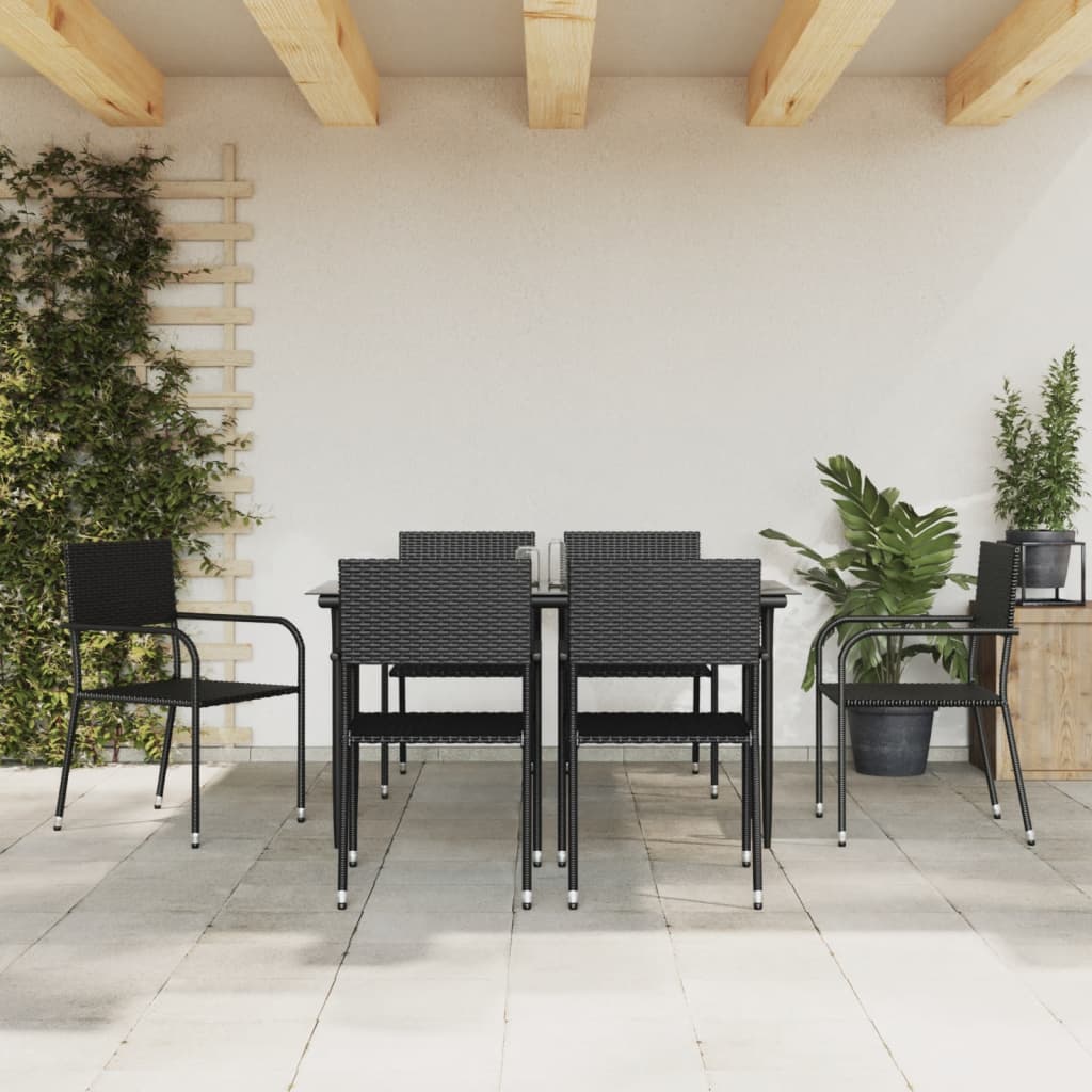 Set Mobilier De Grădină, 5 Piese, Negru, Poliratan Și Oțel