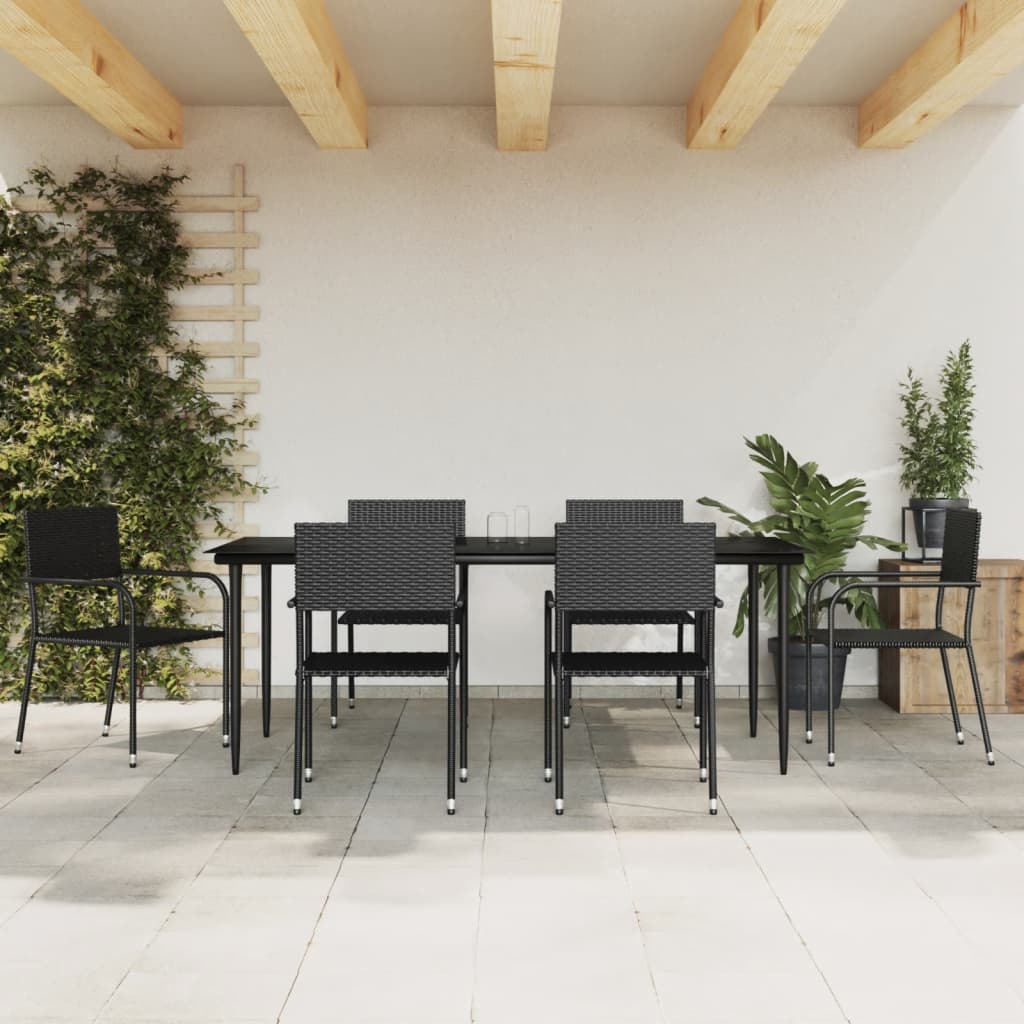 Set Mobilier De Grădină, 5 Piese, Negru, Poliratan Și Oțel