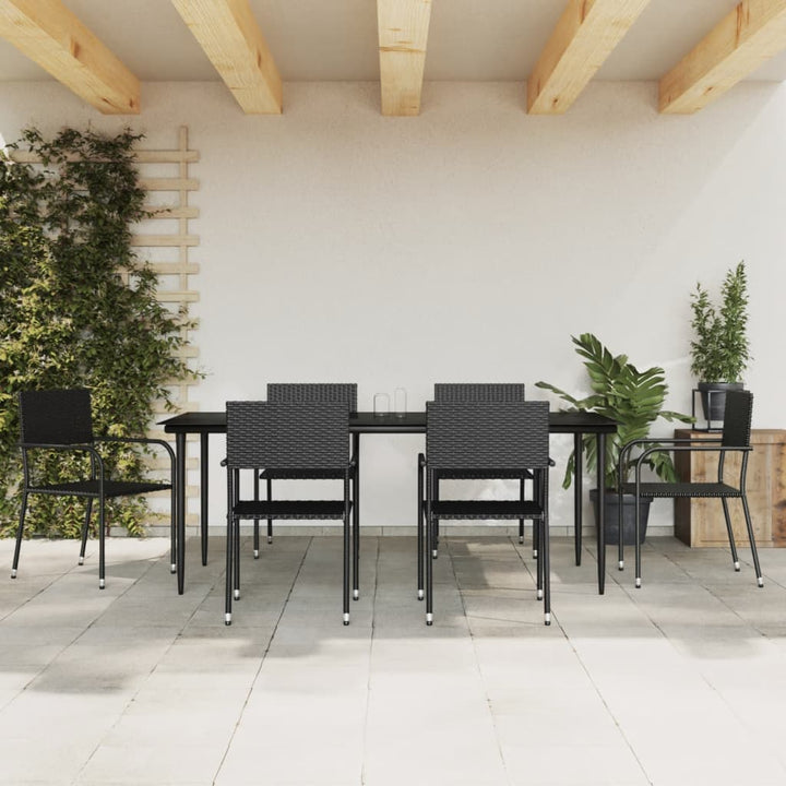 Set Mobilier De Grădină, 5 Piese, Negru, Poliratan Și Oțel
