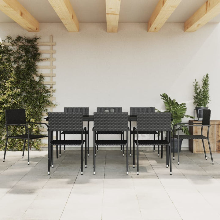 Set Mobilier De Grădină, 5 Piese, Negru, Poliratan Și Oțel