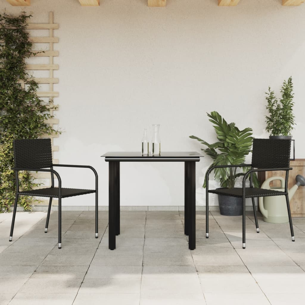 Set Mobilier De Grădină, 5 Piese, Negru, Poliratan Și Oțel