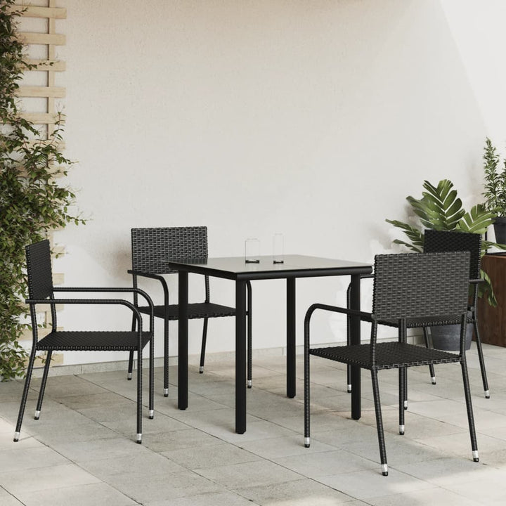 Set Mobilier De Grădină, 5 Piese, Negru, Poliratan Și Oțel