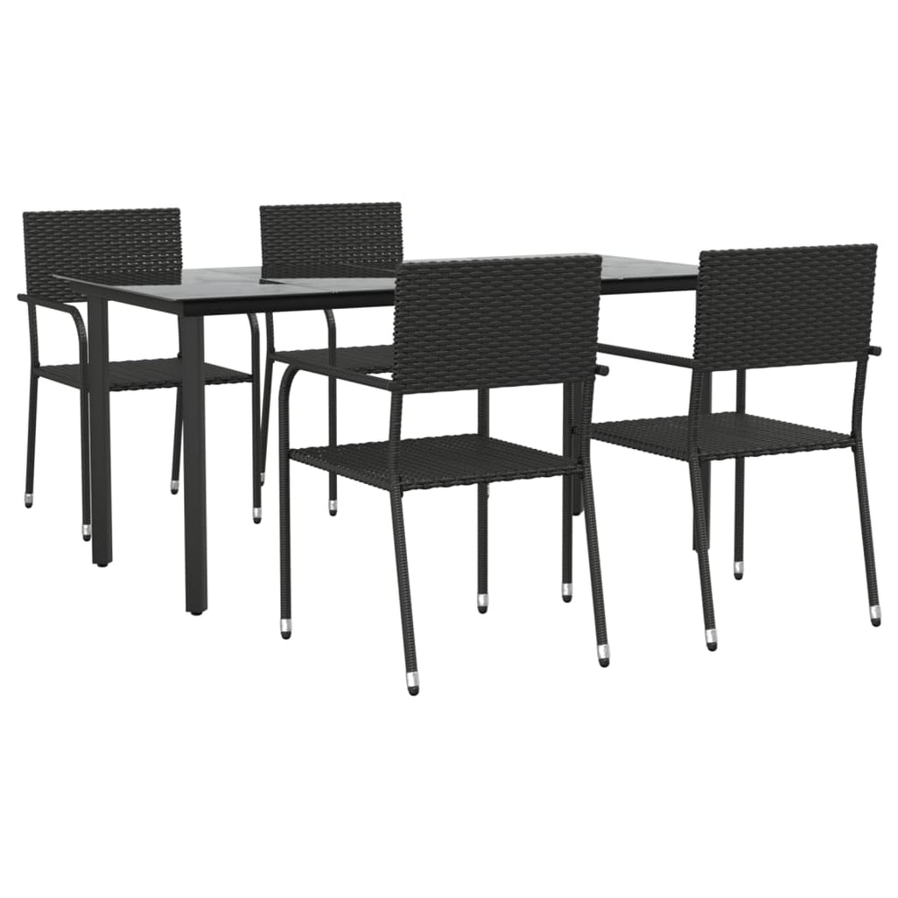 Set Mobilier De Grădină, 5 Piese, Negru, Poliratan Și Oțel