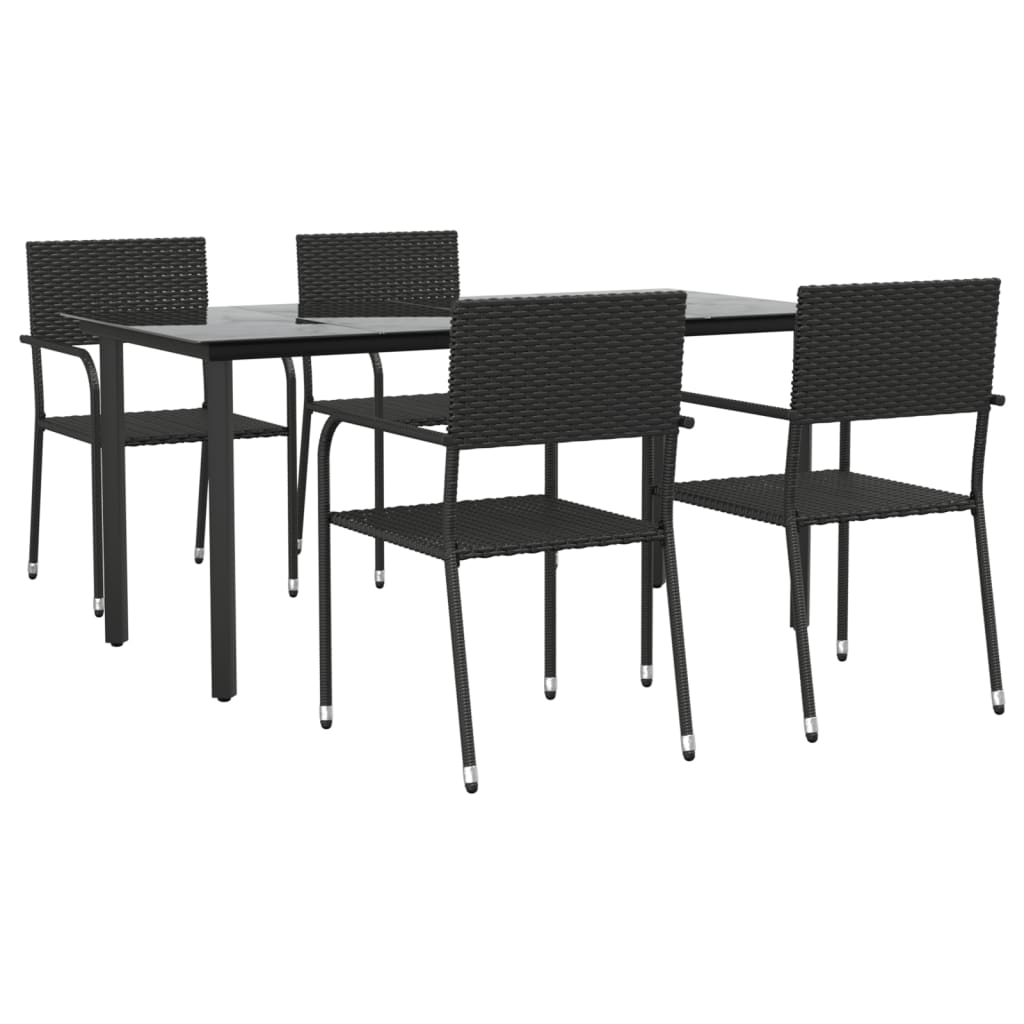 Set Mobilier De Grădină, 5 Piese, Negru, Poliratan Și Oțel