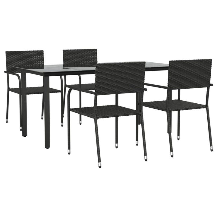 Set Mobilier De Grădină, 5 Piese, Negru, Poliratan Și Oțel