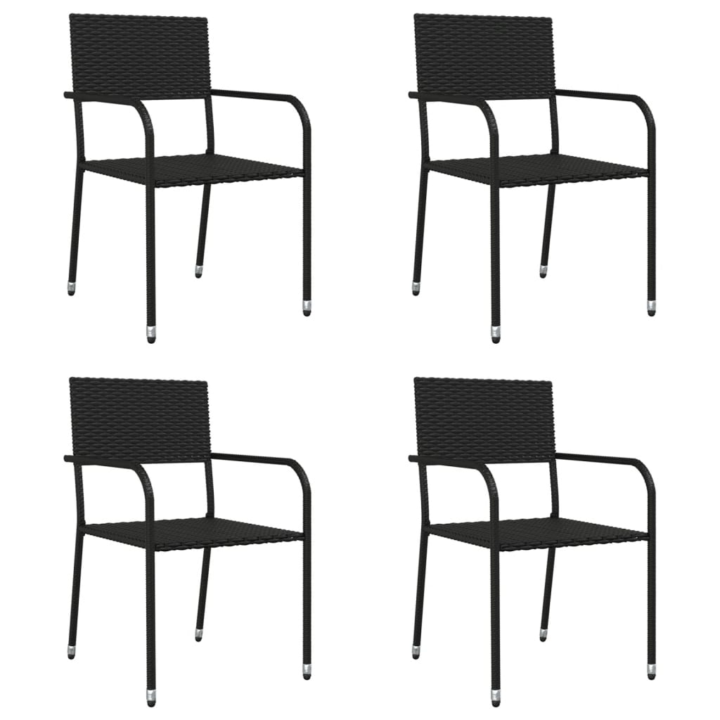 Set Mobilier De Grădină, 5 Piese, Negru, Poliratan Și Oțel
