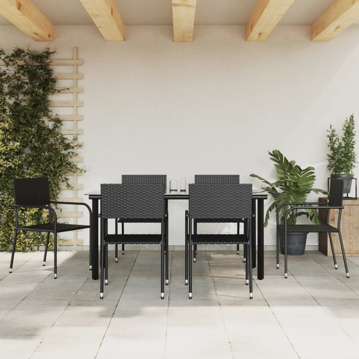 Set Mobilier De Grădină, 5 Piese, Negru, Poliratan Și Oțel