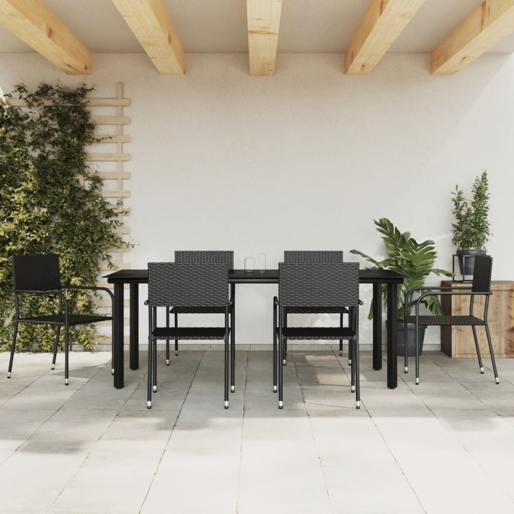 Set Mobilier De Grădină, 5 Piese, Negru, Poliratan Și Oțel