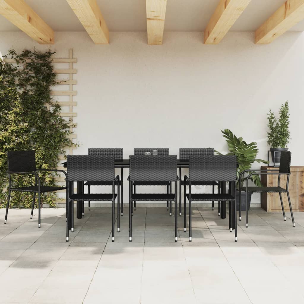 Set Mobilier De Grădină, 5 Piese, Negru, Poliratan Și Oțel