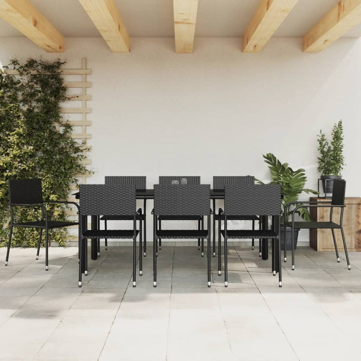 Set Mobilier De Grădină, 5 Piese, Negru, Poliratan Și Oțel