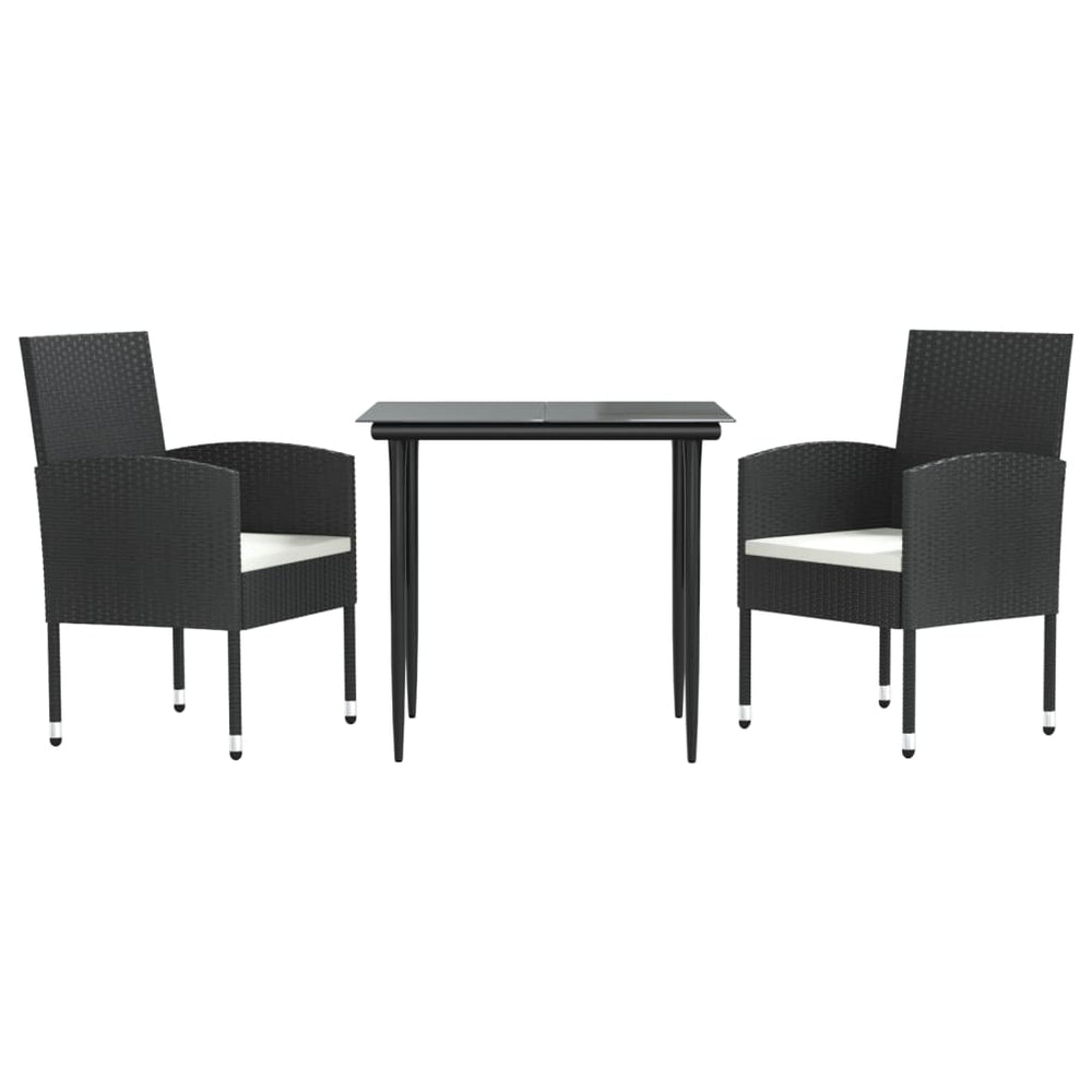 Set Mobilier De Grădină, 3 Piese, Negru, Poliratan Și Oțel