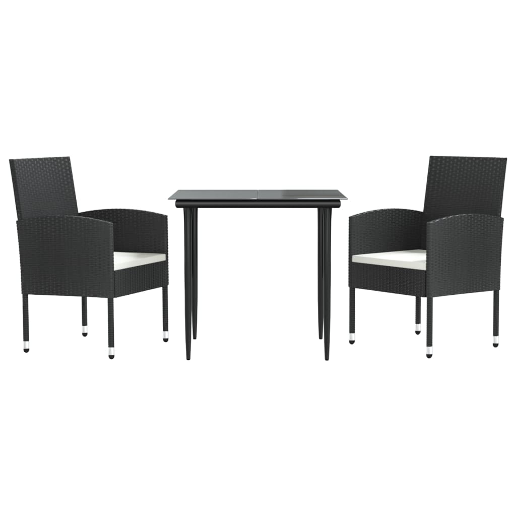 Set Mobilier De Grădină, 3 Piese, Negru, Poliratan Și Oțel