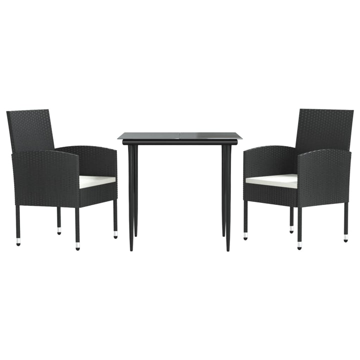 Set Mobilier De Grădină, 3 Piese, Negru, Poliratan Și Oțel