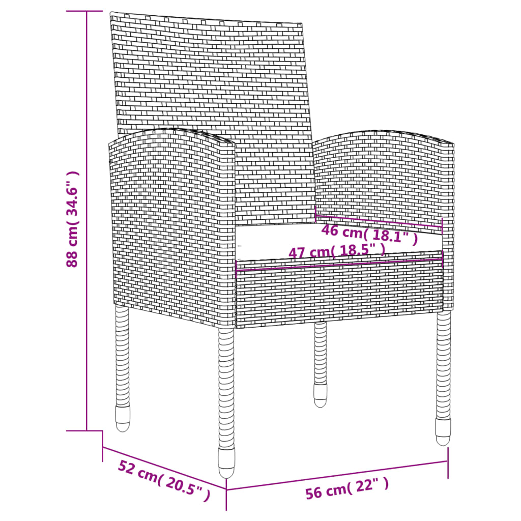 Set Mobilier De Grădină, 3 Piese, Negru, Poliratan Și Oțel
