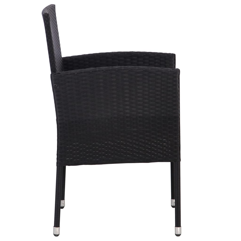 Set Mobilier De Grădină, 3 Piese, Negru, Poliratan Și Oțel