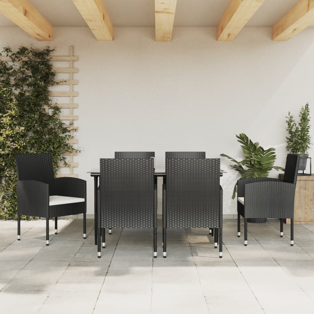 Set Mobilier De Grădină, 3 Piese, Negru, Poliratan Și Oțel