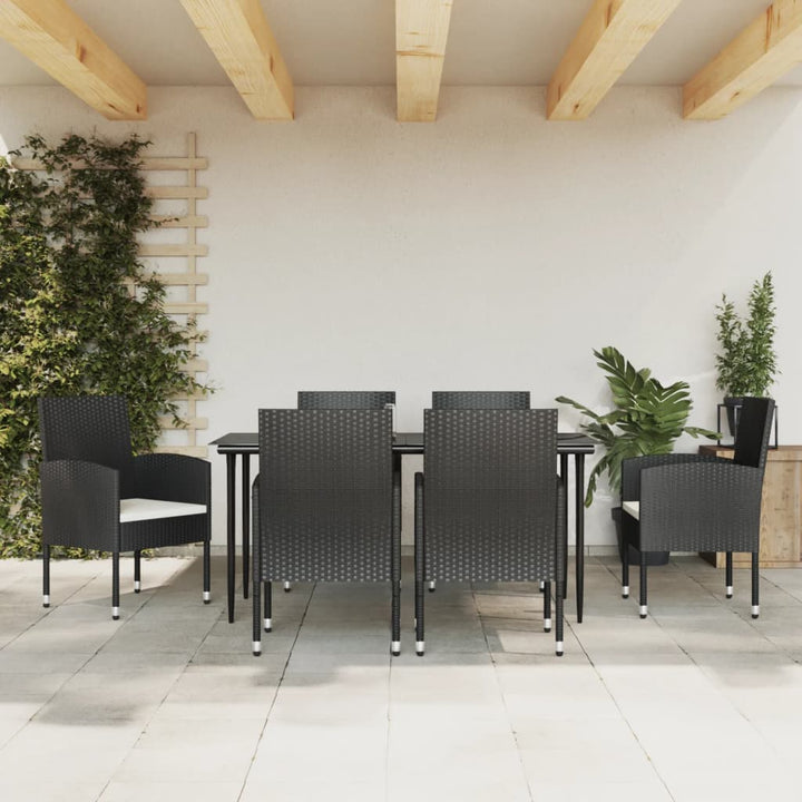 Set Mobilier De Grădină, 3 Piese, Negru, Poliratan Și Oțel