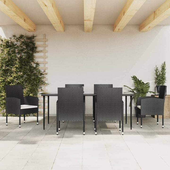 Set Mobilier De Grădină, 3 Piese, Negru, Poliratan Și Oțel