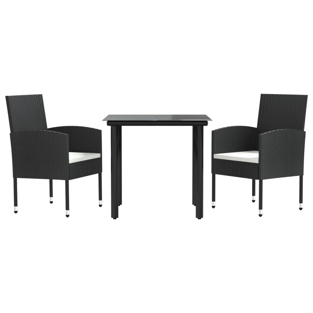 Set Mobilier De Grădină, 3 Piese, Negru, Poliratan Și Oțel