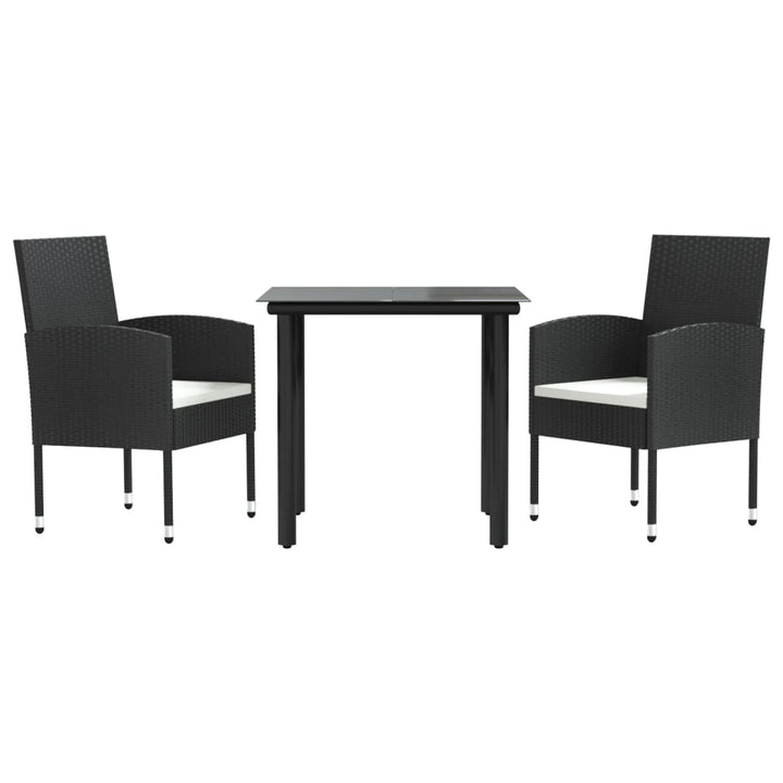 Set Mobilier De Grădină, 3 Piese, Negru, Poliratan Și Oțel