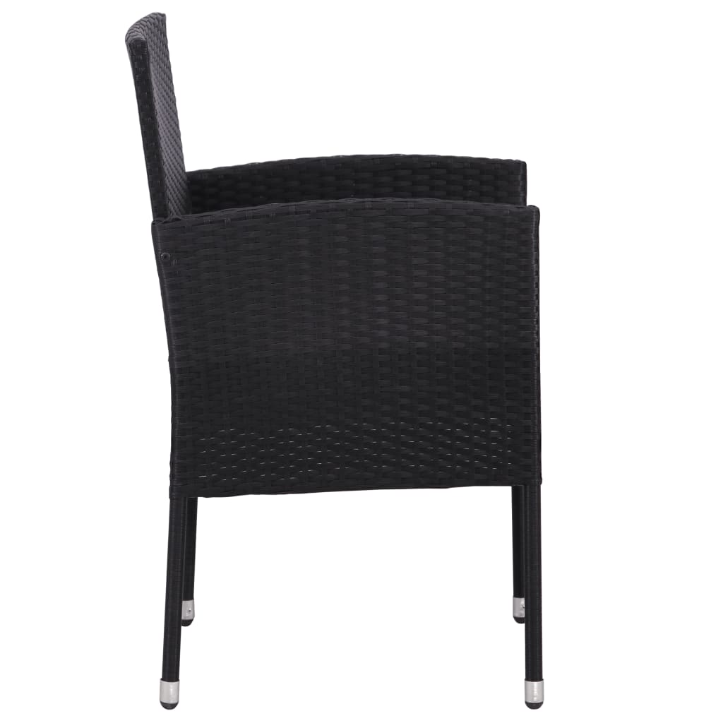 Set Mobilier De Grădină, 3 Piese, Negru, Poliratan Și Oțel