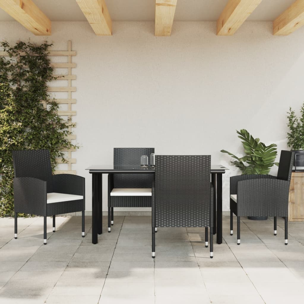 Set Mobilier De Grădină, 3 Piese, Negru, Poliratan Și Oțel