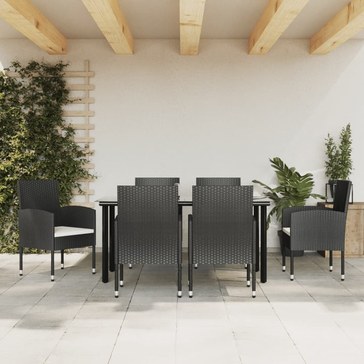 Set Mobilier De Grădină, 3 Piese, Negru, Poliratan Și Oțel