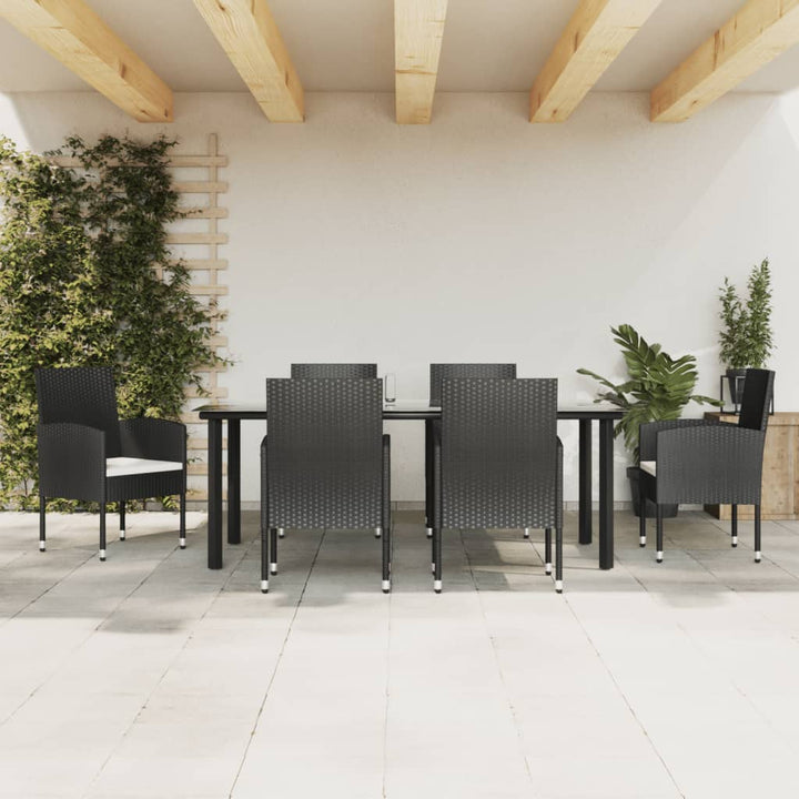 Set Mobilier De Grădină, 3 Piese, Negru, Poliratan Și Oțel