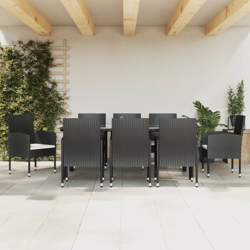 Set Mobilier De Grădină, 3 Piese, Negru, Poliratan Și Oțel