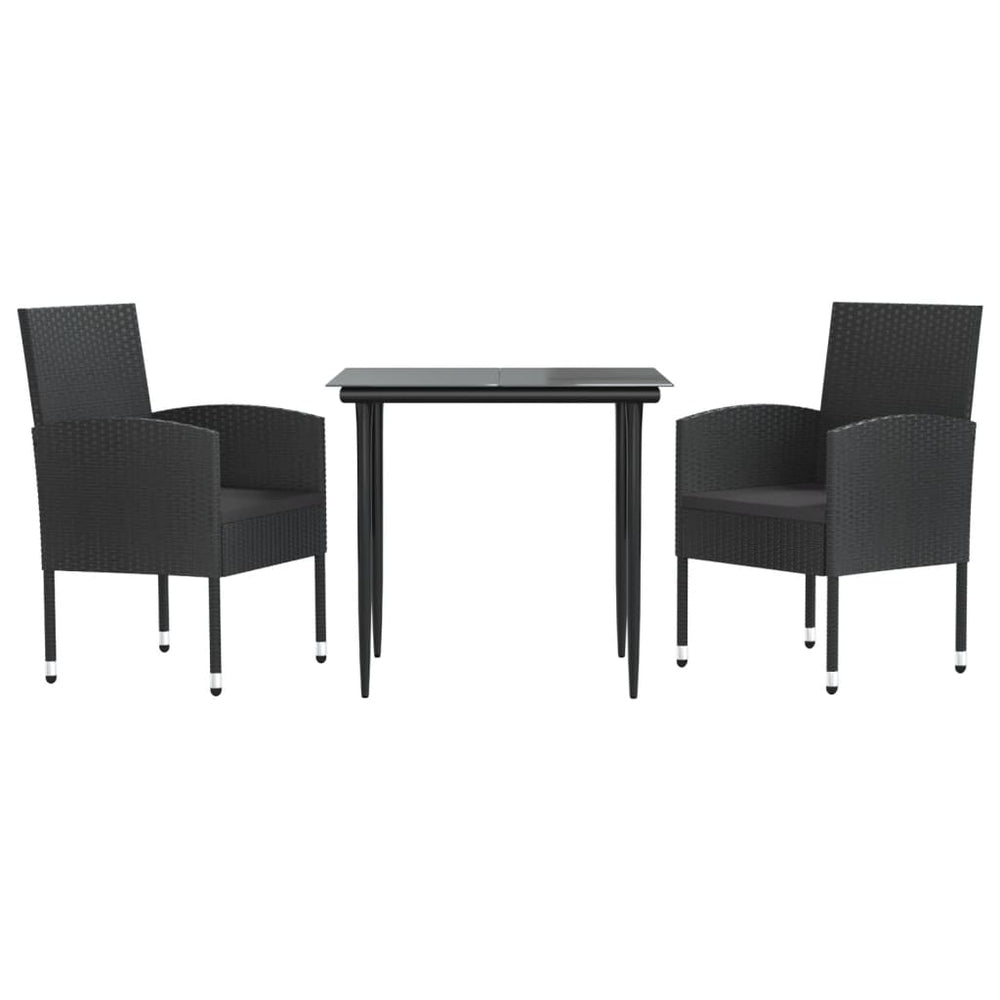Set Mobilier De Grădină, 3 Piese, Negru, Poliratan Și Oțel