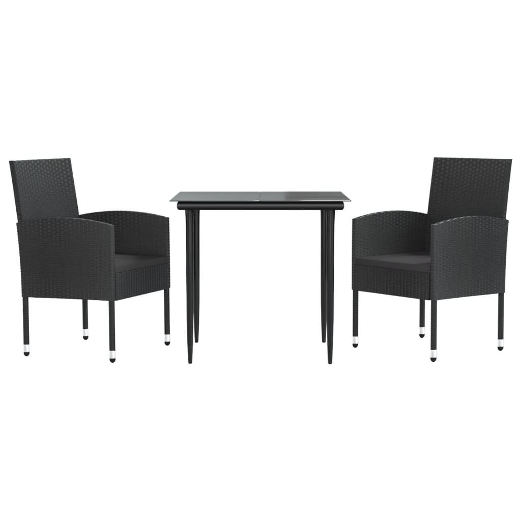 Set Mobilier De Grădină, 3 Piese, Negru, Poliratan Și Oțel