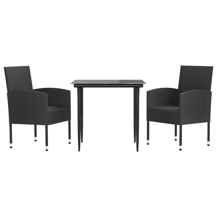 Set Mobilier De Grădină, 3 Piese, Negru, Poliratan Și Oțel