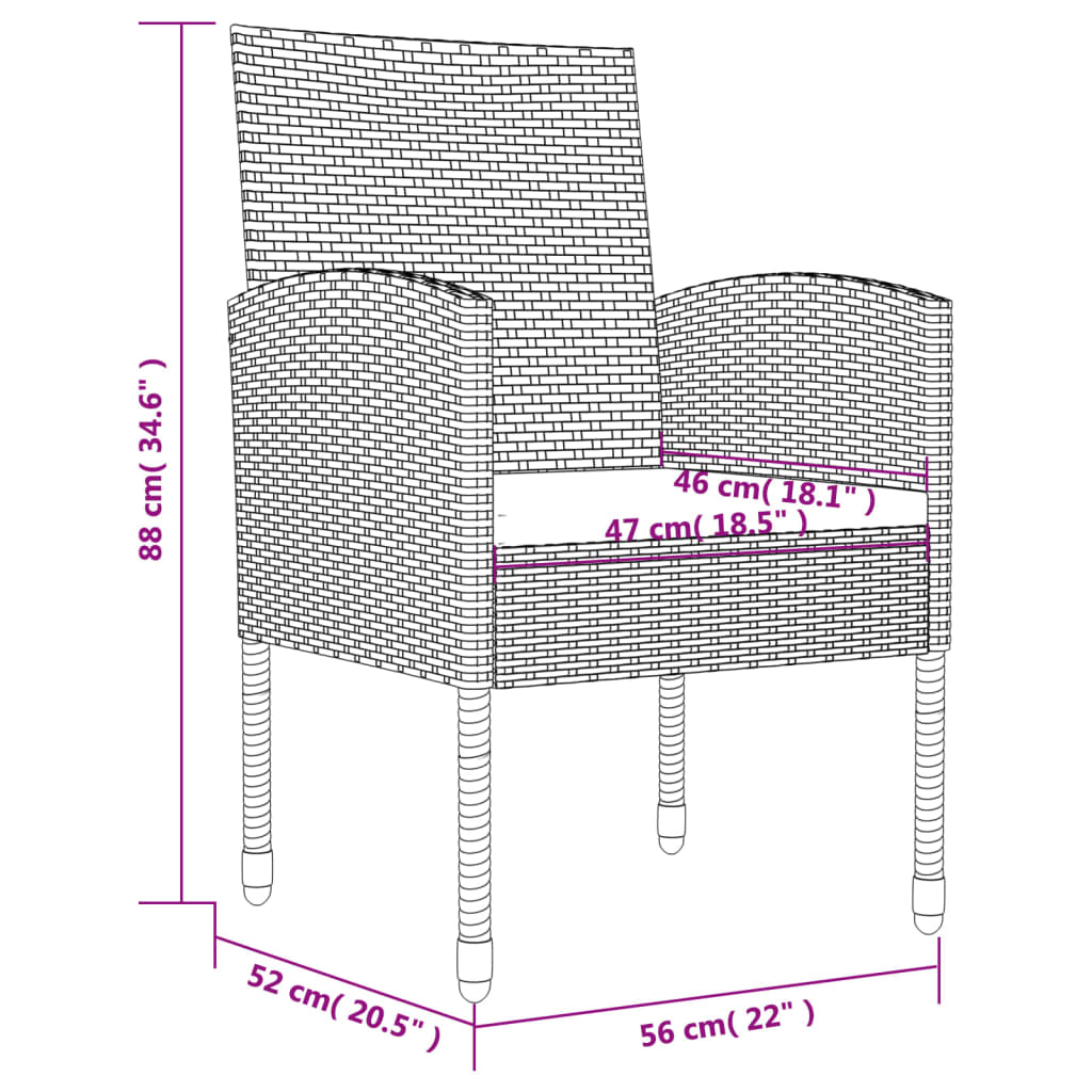 Set Mobilier De Grădină, 3 Piese, Negru, Poliratan Și Oțel
