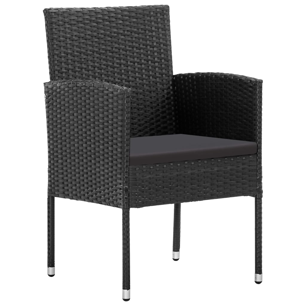 Set Mobilier De Grădină, 3 Piese, Negru, Poliratan Și Oțel