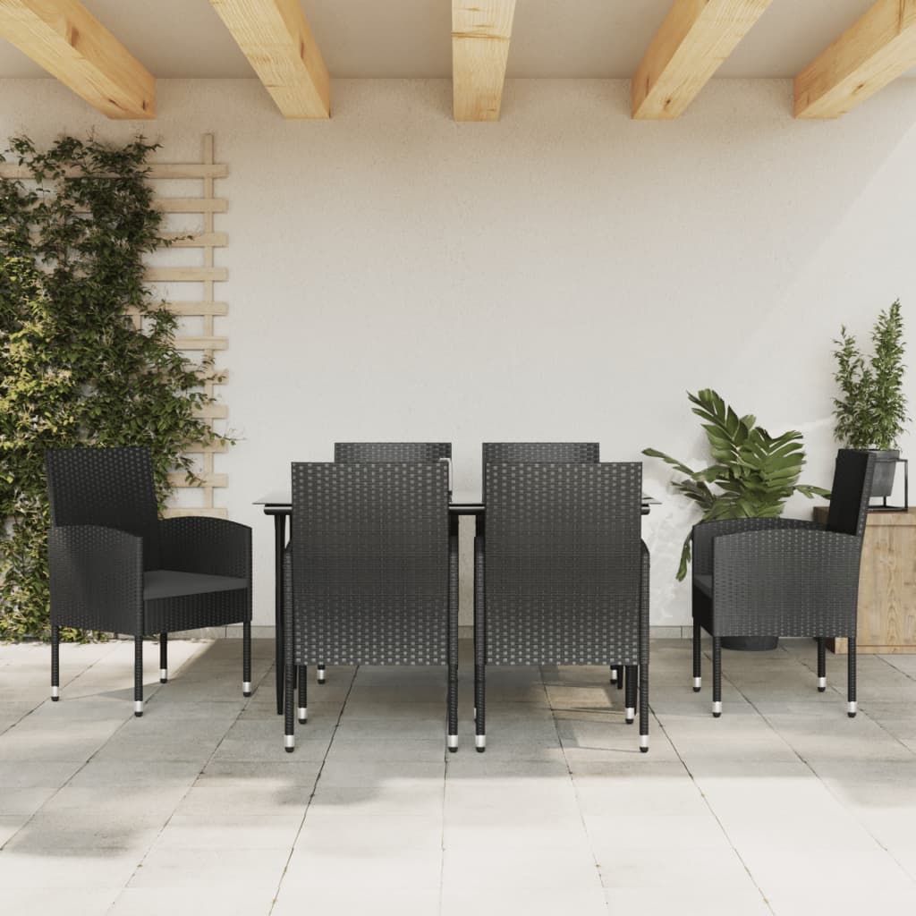 Set Mobilier De Grădină, 3 Piese, Negru, Poliratan Și Oțel