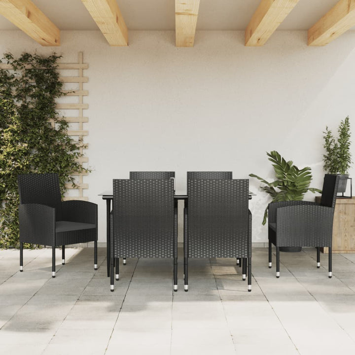 Set Mobilier De Grădină, 3 Piese, Negru, Poliratan Și Oțel
