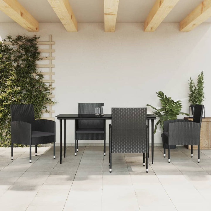 Set Mobilier De Grădină, 3 Piese, Negru, Poliratan Și Oțel