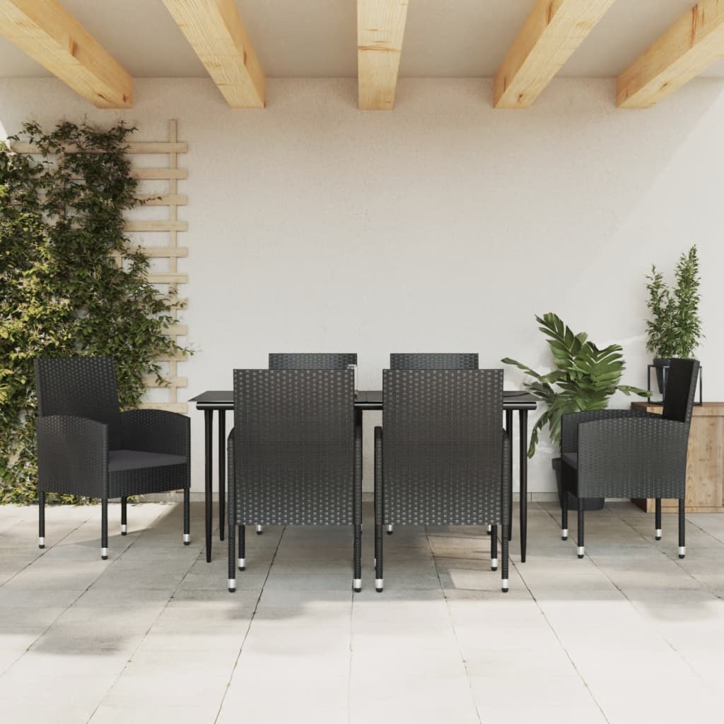 Set Mobilier De Grădină, 3 Piese, Negru, Poliratan Și Oțel