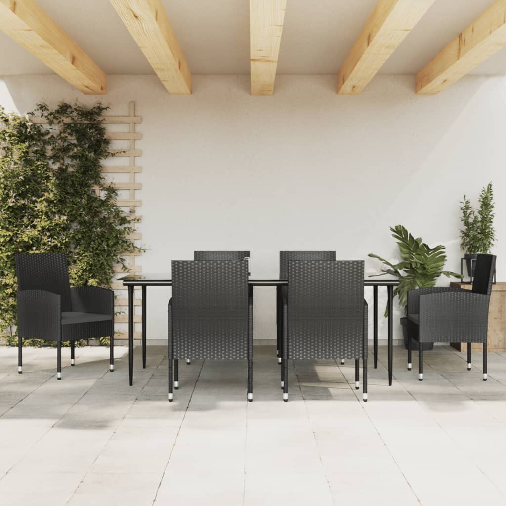Set Mobilier De Grădină, 3 Piese, Negru, Poliratan Și Oțel