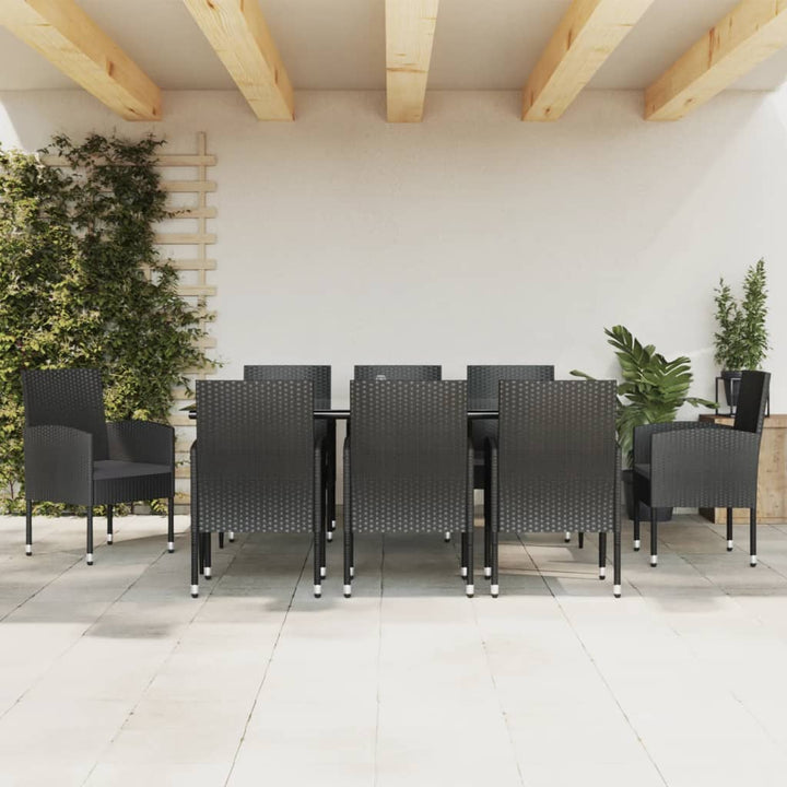 Set Mobilier De Grădină, 3 Piese, Negru, Poliratan Și Oțel