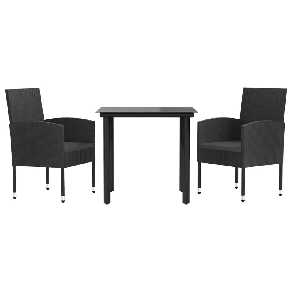 Set Mobilier De Grădină, 3 Piese, Negru, Poliratan Și Oțel