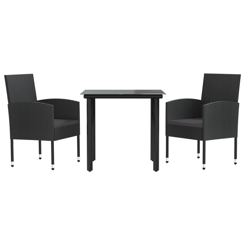 Set Mobilier De Grădină, 3 Piese, Negru, Poliratan Și Oțel