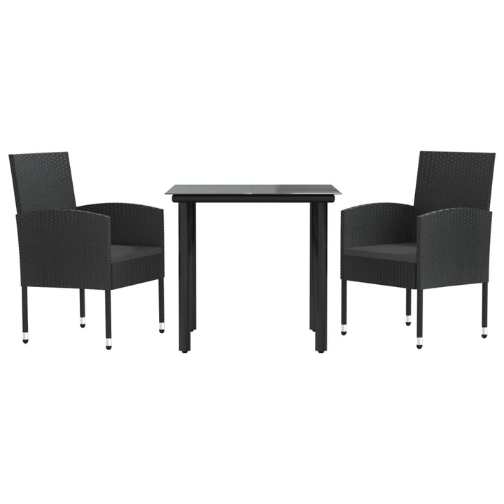 Set Mobilier De Grădină, 3 Piese, Negru, Poliratan Și Oțel