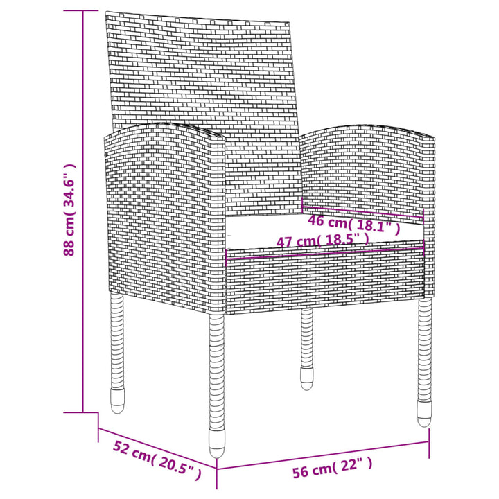 Set Mobilier De Grădină, 3 Piese, Negru, Poliratan Și Oțel