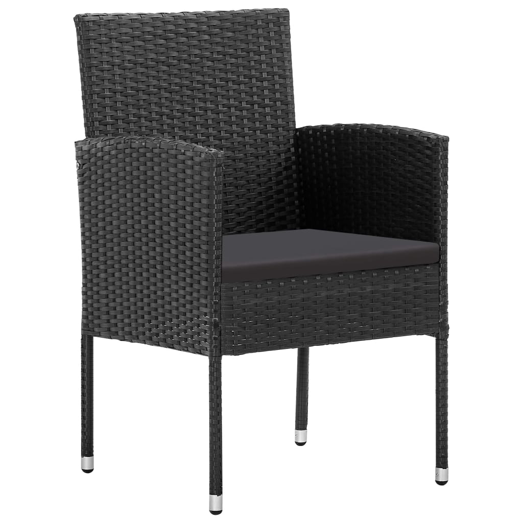 Set Mobilier De Grădină, 3 Piese, Negru, Poliratan Și Oțel