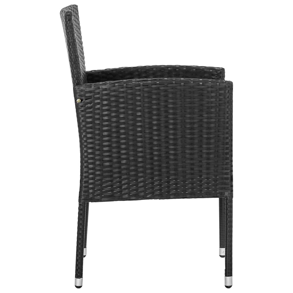 Set Mobilier De Grădină, 3 Piese, Negru, Poliratan Și Oțel